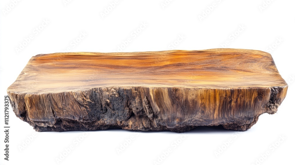 Poster Rustic solid wood table with a natural finish isolated on a clean white background showcasing its unique grain and texture.