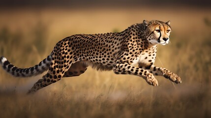 Obraz premium Cheetah in Motion Across African Savanna Grassland