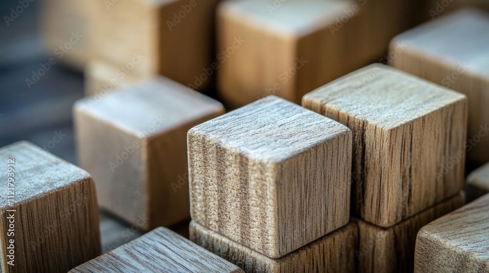 Aufkleber wooden blocks arranged aesthetically featuring the word feature showcasing natural textures for crea