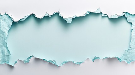 Obraz premium Torn blue paper fragments on white background creating a blank frame for branding or advertising with ripped edges for a trendy look