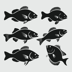 set of fish icons silhouette