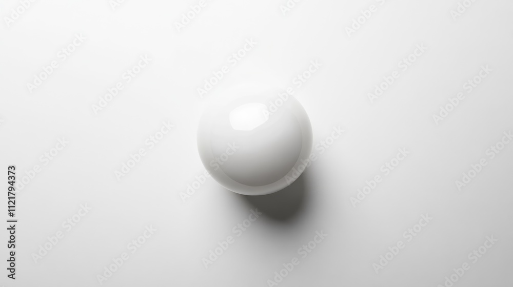 Poster Minimalist top view of a glossy white light bulb on a clean white background for modern design concepts and energy efficiency themes.