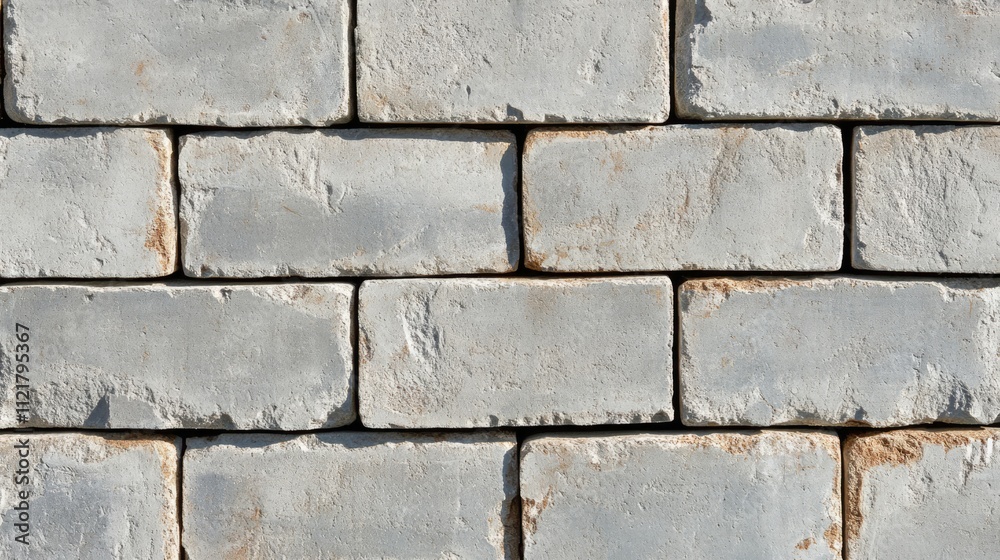 Poster top view of uneven grey building bricks texture for wallpaper or backgrounds illuminated by sunlight