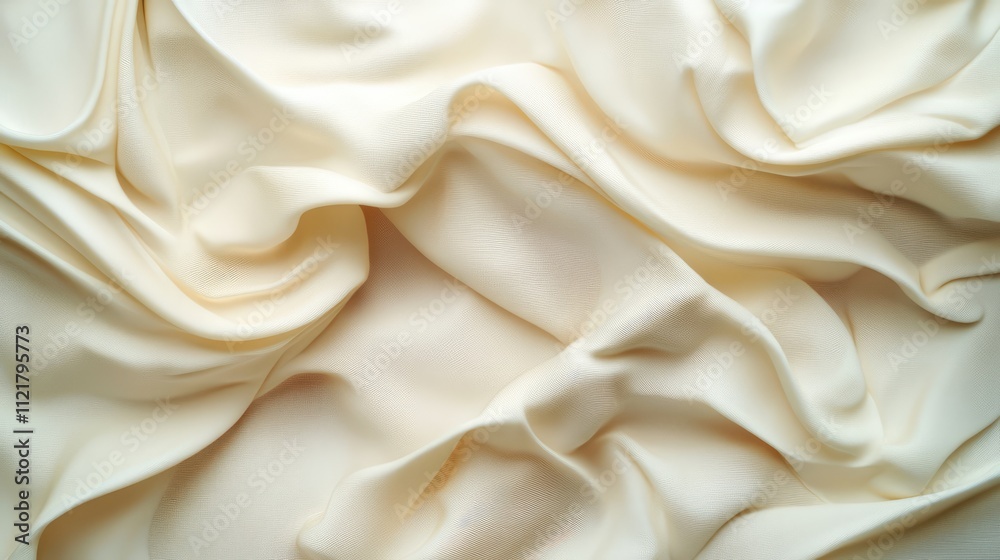 Poster Elegant top view of a textured white fabric background showcasing soft curves and gentle waves with subtle variations in shade and light.