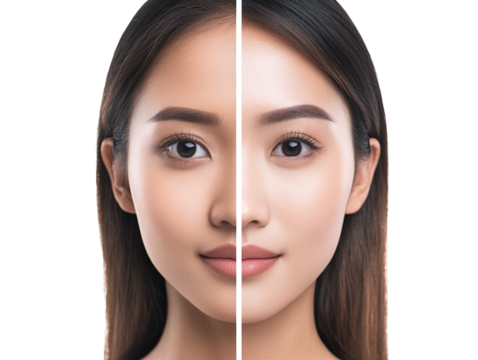 Duality unveiled, a captivating portrait of woman's face, split between two contrasting halves