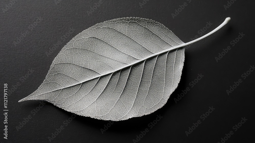 Aufkleber Elegant translucent leaf illuminated by backlighting on a dark background showcasing intricate vein details and delicate texture.