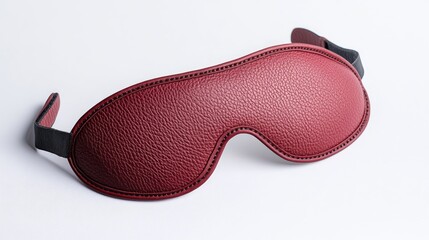 Red leather sleep mask with gaming design isolated on a white background showcasing comfort and style for an immersive experience.