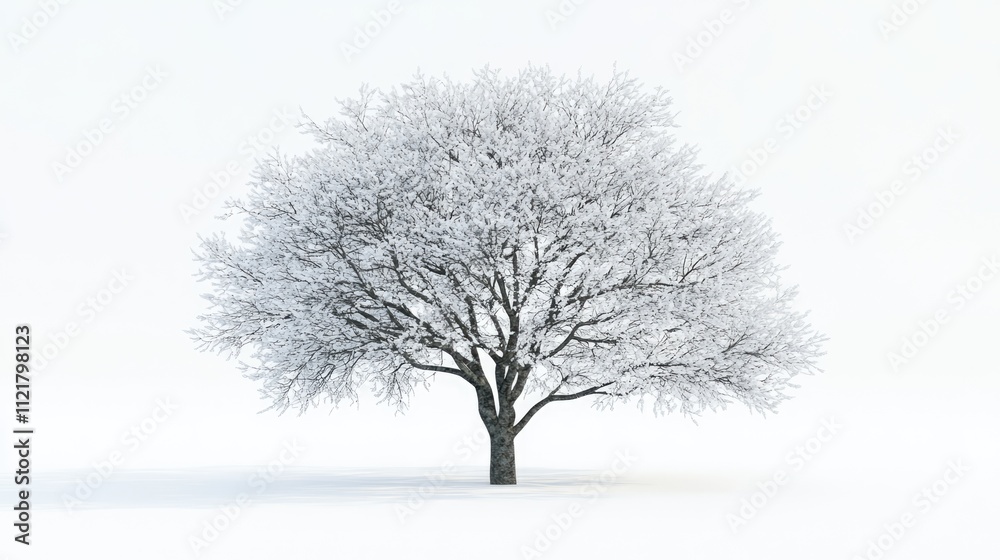 Aufkleber snowy tree silhouette against a pristine white background creating a serene and peaceful winter land