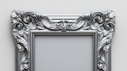 Elegant vintage silver frame for artwork or photos with intricate detailing on a neutral background