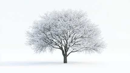 Fototapeta premium Snowy tree silhouette against a pristine white background creating a serene and peaceful winter landscape atmosphere