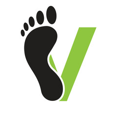 Initial Letter V Foot Logo Design Concept For Step Symbol Vector Sign