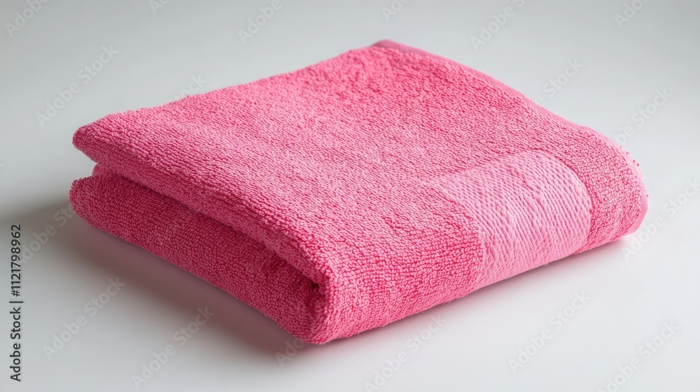 Poster folded pink towel on a neutral background showcasing soft texture and vibrant color, ideal for bathr