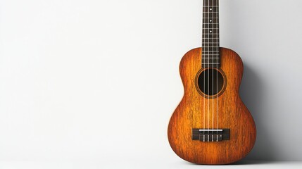 A vintage ukulele against a white background.