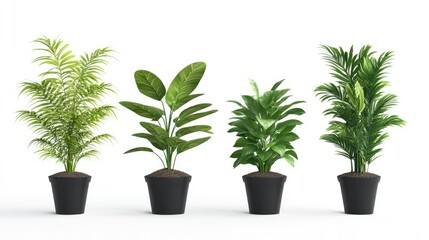 Obraz premium Indoor artificial plants in stylish pots for home decor on a clean white background showcasing greenery and elegance in interior design.