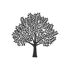 black tree silhouette in white background.