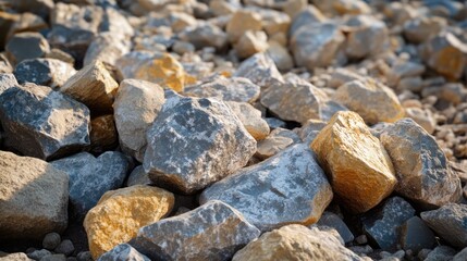 Stones and textures in a gravel pit showcasing natural aggregates and earthy tones in a construction material setting.