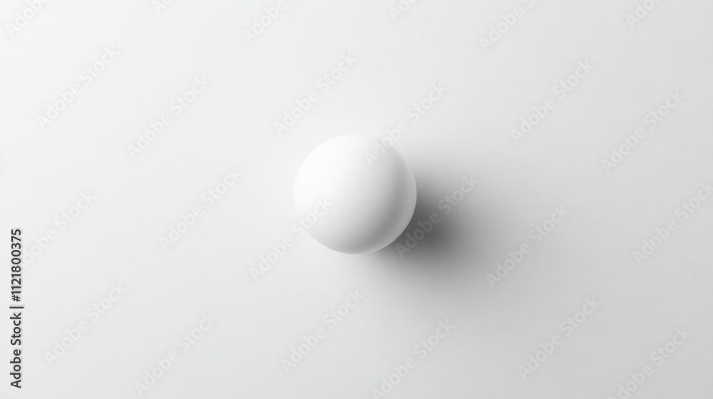 Aufkleber Minimalist top view of a smooth white sphere casting a subtle shadow on a pristine white background for modern design concepts.