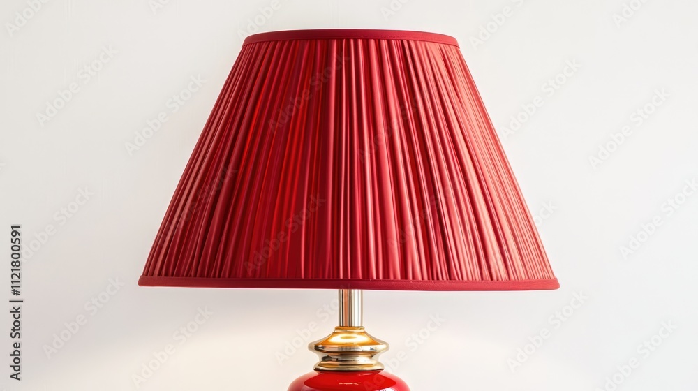 Poster elegant table lamp featuring a vibrant red pleated lampshade isolated on a bright white background f
