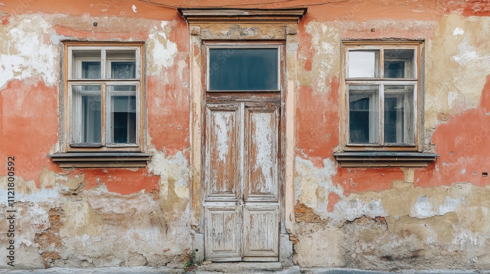 Aufkleber facade of an old house with freshly renovated windows showcasing historical architecture and weather