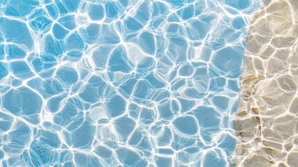 Obraz premium Top view of shimmering blue water with circular reflections and ripples in a serene pool setting