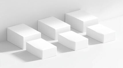Fototapeta premium Minimalist white box mockup arranged in an open rectangular design showcasing versatility for branding and packaging presentations.
