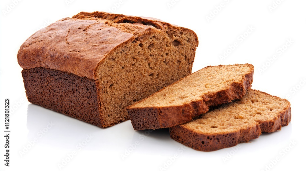 Aufkleber Wholemeal bread loaf sliced fresh on a white background showcasing its texture and color ideal for health food promotions and culinary designs