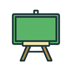 Green chalkboard icon with wooden legs in minimalist style