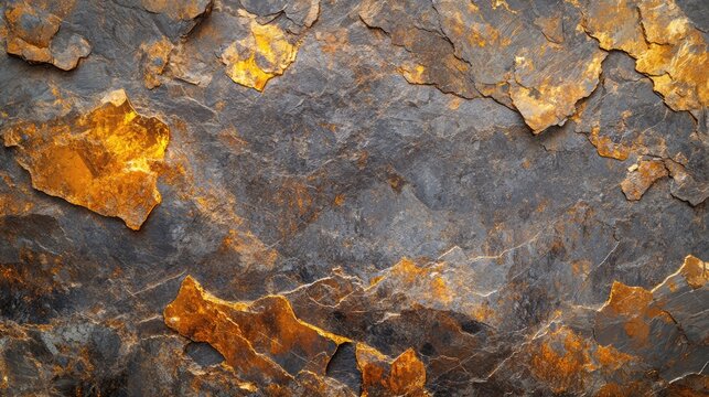 Surface of gold antimony ore showcasing mineral layers of quartz mica garnet and sulfides in a detailed geological texture background