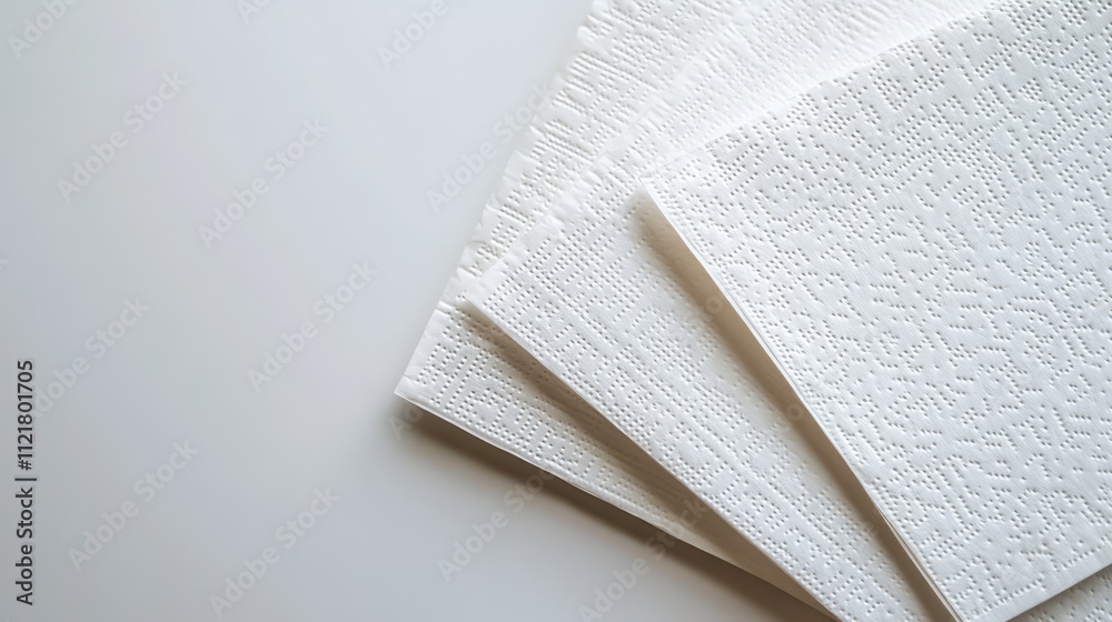 Aufkleber three textured white paper napkins arranged neatly on a clean white background for a minimalist pres
