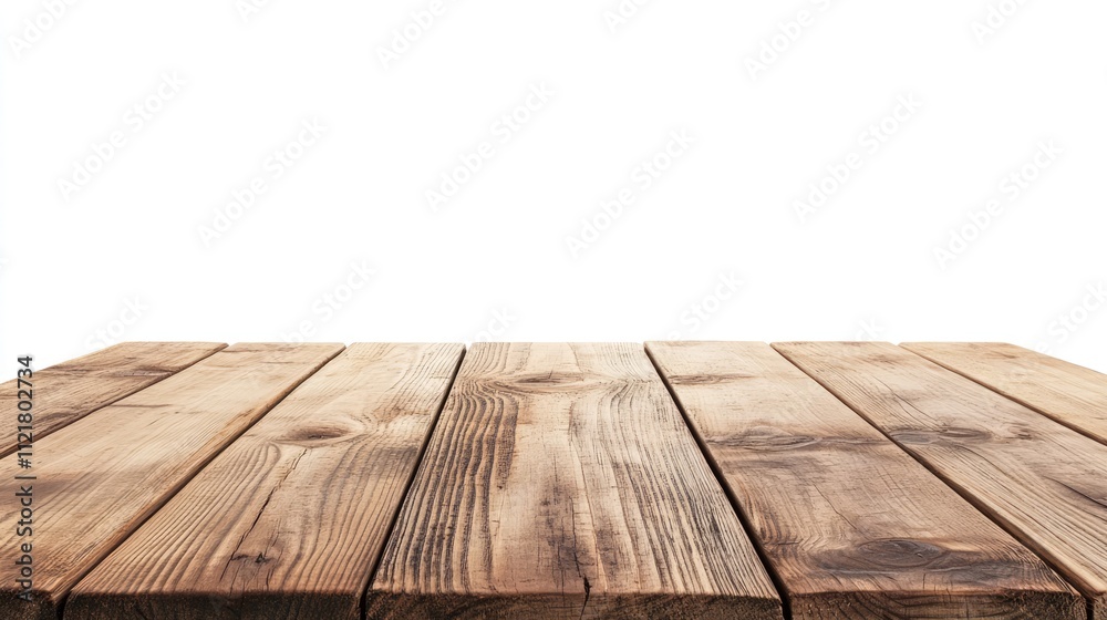 Poster solid rustic wooden table surface on a clean white background ideal for product displays and still l