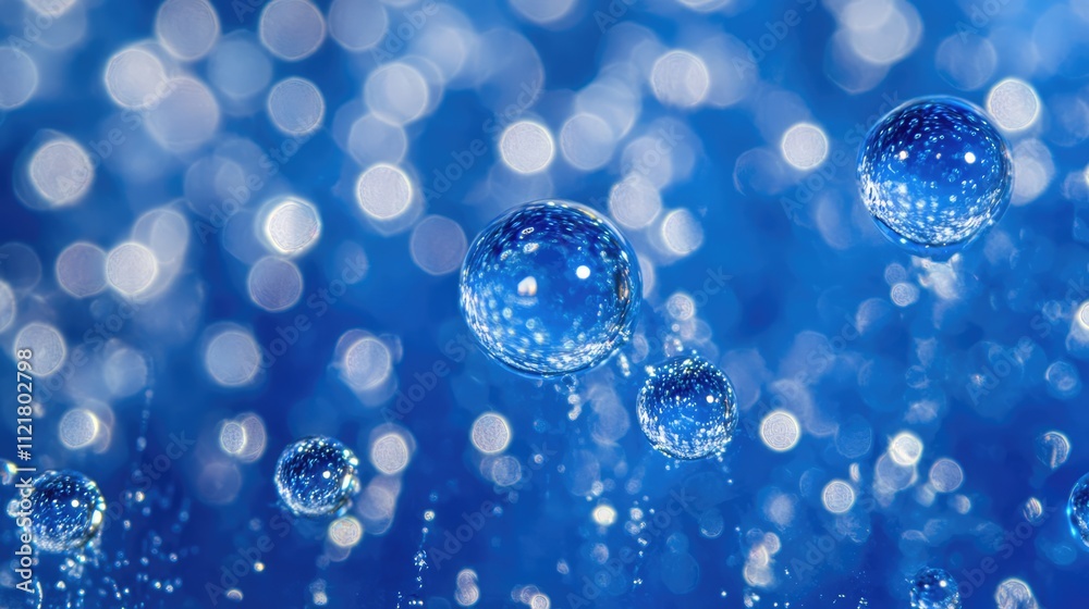 Aufkleber macro photograph of dew drops glistening on a winter morning with a vibrant blue background creating