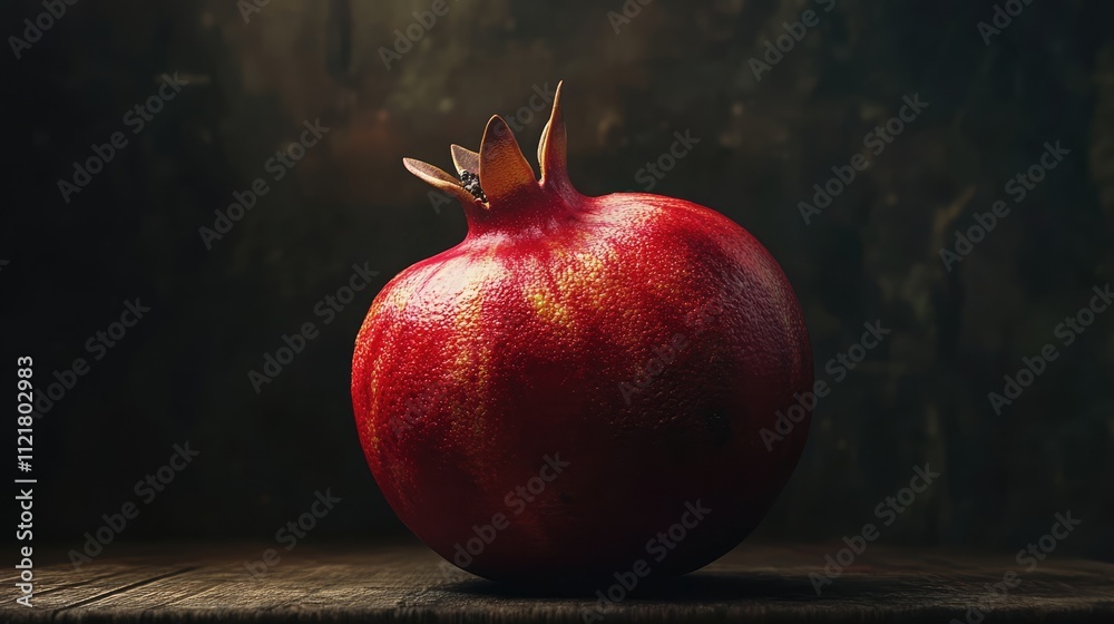 Aufkleber vibrant pomegranate fruit showcasing rich red color and textured skin illuminated against a moody da