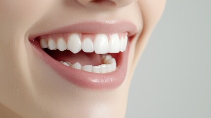 Obraz premium Studio closeup joyful woman with bright smile and white teeth