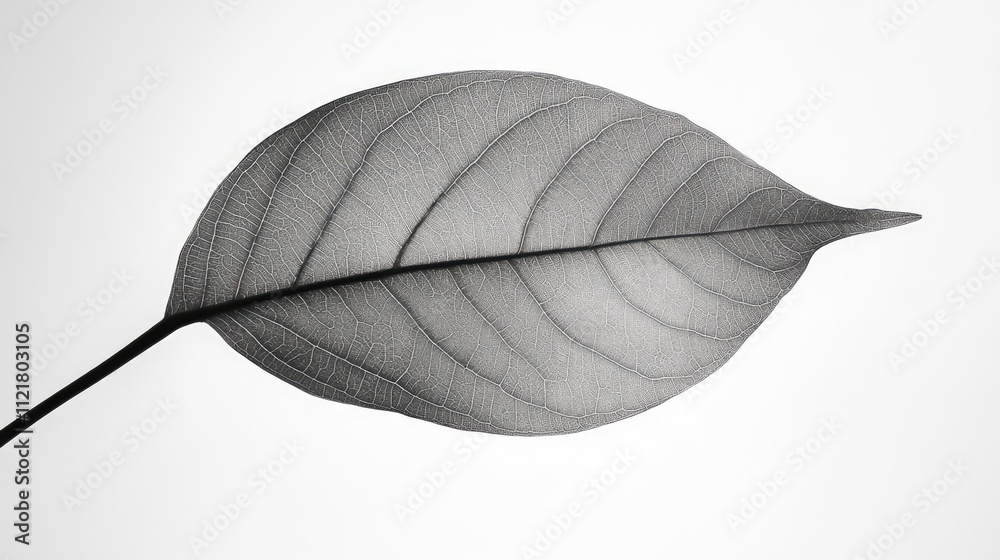 Poster translucent leaf silhouette against a bright background showcasing intricate vein patterns and a min