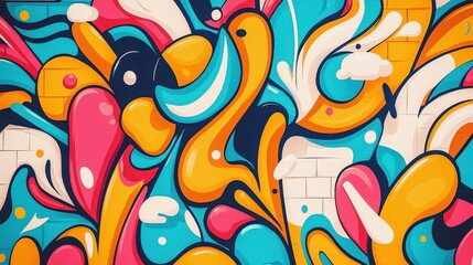 Fototapeta premium Vibrant abstract mural showcasing dynamic shapes and colors, perfect for creative projects or modern design inspiration.