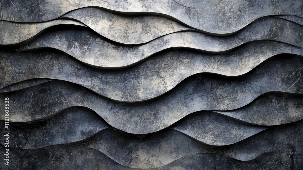 Poster Textured gray wall with wavy design and depth creating a modern and sophisticated surface for backgrounds and interior designs