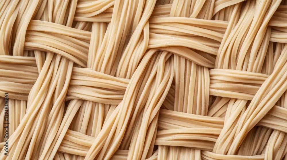 Aufkleber Thin buckwheat noodles arranged in a woven pattern showcasing their texture and color suitable for culinary backgrounds and food photography.