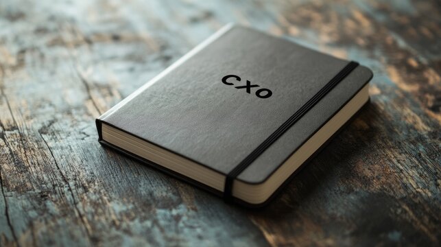 Notebook with CXO abbreviation symbolizing Chief Experience Officer on rustic wooden background for business and leadership themes.