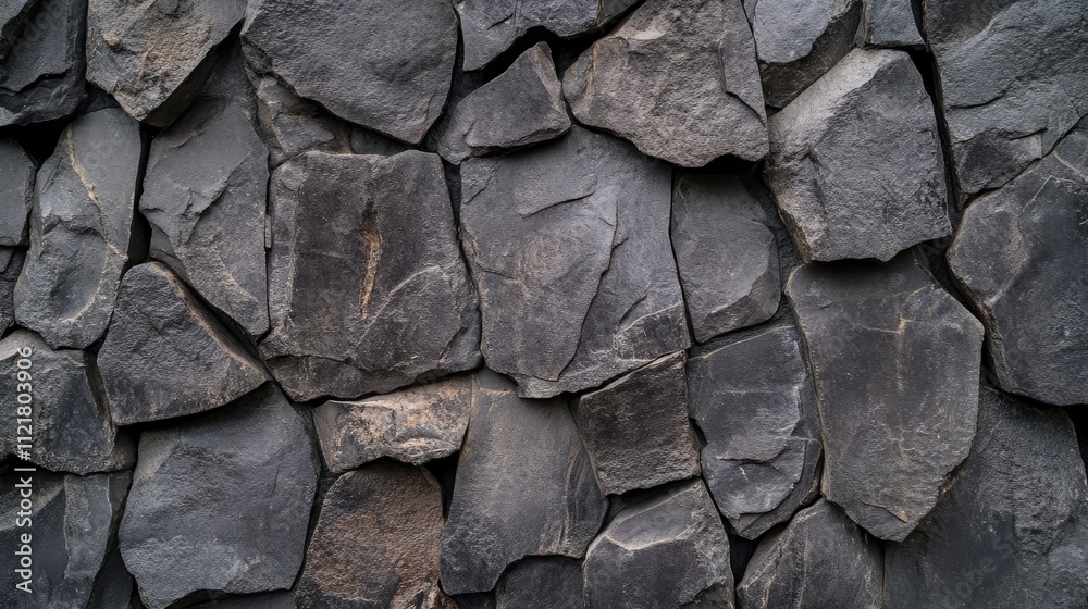 Poster Gray stone wall surface with textured rocks creating a rough natural background for design and construction projects
