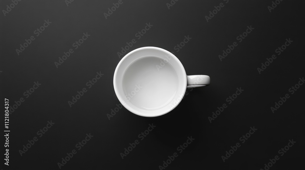 Poster empty white cup on a sleek black surface seen from above creating a minimalist and modern aesthetic 
