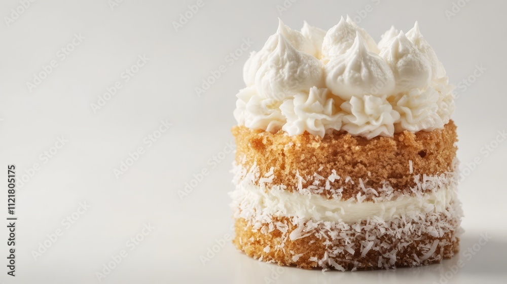 Aufkleber delicious coconut cream cake with fluffy white frosting on a neutral background showcasing its layer