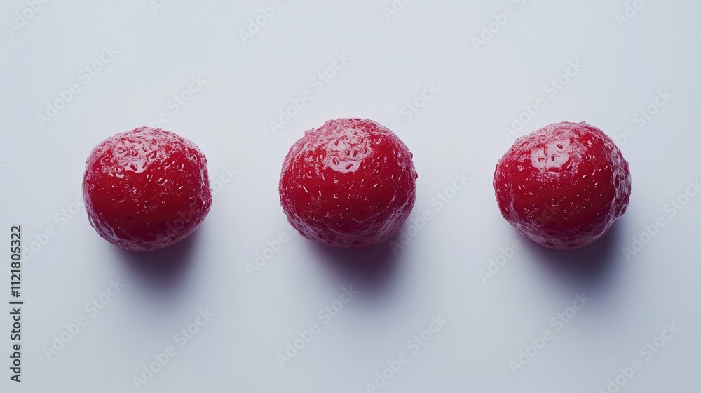 Poster fresh strawberries arranged neatly on a white background highlighting their vibrant red color and te