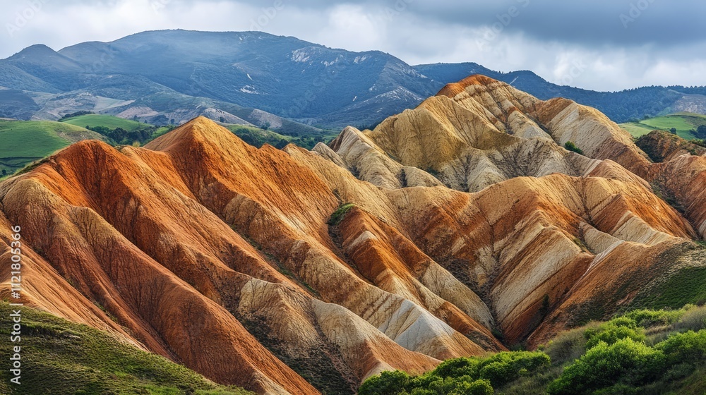 Poster sedimentary rock formations in cantabria spain showcasing vibrant colored patterns and textures agai