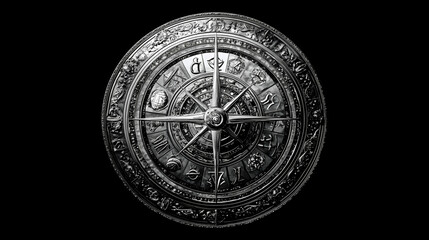 Fototapeta premium Astrological zodiac wheel with symbols on a black background. ecliptic. illustration. Ecliptic. Illustration