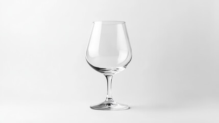 Fototapeta premium Empty elegant wine glass on a clean white background showcasing minimalist black and white photography for modern design concepts.