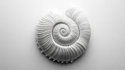 Obraz premium Spiral seashell displayed on a minimalistic white background showcasing natural texture and elegance