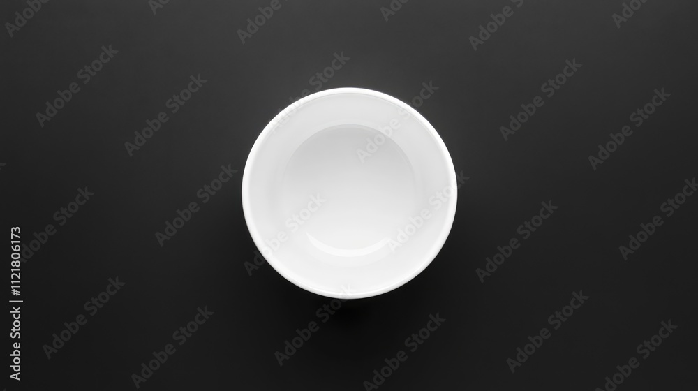 Poster Top view of an empty white ceramic cup on a sleek black background highlighting minimalist design and contrast.