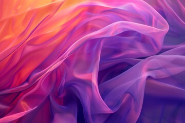 Obraz premium Ethereal Flow of Colorful Silky Fabric Draped Gracefully with an Artistic Blend of Vibrant Orange, Pink, and Purple Tones Creating an Abstract Background