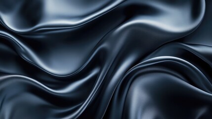Obraz premium Elegant black satin fabric texture with smooth fluid waves creating a luxurious and sophisticated abstract background for design purposes.