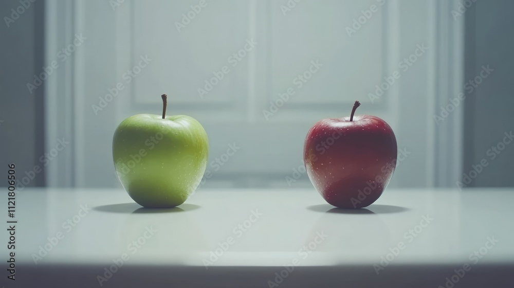 Poster fresh green and red apples displayed on a white surface highlighting their colors and textures in a 